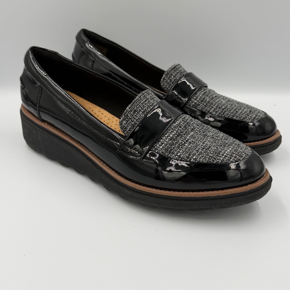 Black Collection By Clarks Womens Sharon Gracie Loafers Black Tweed Size 10M